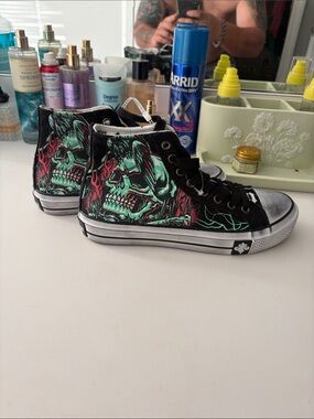 Affliction Kids High-Top Sneakers Black with Green and Red Skull Graphic
